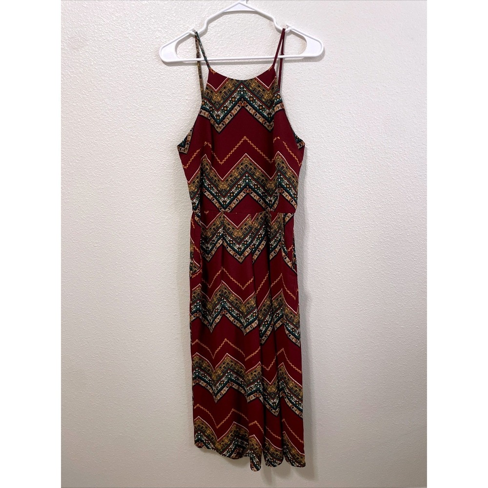 Wrangler Jumpsuit Women Medium Burgundy Chevron Geometric Wide Leg‎ LWK551M